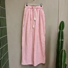 ★カジュアルな素材が抜け感を演出★ メルロー merlot 『ラフな雰囲気でさり気なくトレンド感を纏える』 シアサッカーストライプロングパンツ 【F】