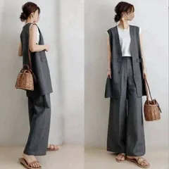 【上下セット】パンツスーツ ノースリーブ レディース 新作 ベスト パンツ セットアップ スーツ テーラードベスト ロングパンツ 無地前開き 羽織り 上下セット 2点セット 重ね着 春 夏 秋 デザイン感 通勤  OL 1555