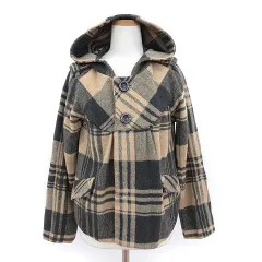 シンプリシテェ Simplicite ジャケット フード チェック ウール混 ベージュ グレー /hk0119