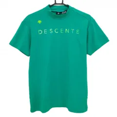 【超美品】デサントゴルフ 半袖ハイネックシャツ グリーン×ライトグリーン フロント・肩ロゴ 中田英寿 メンズ O ゴルフウェア DESCENTE