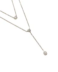 [Liebendo] 【316Lステンレス/金属アレルギー対応】2連Y字ネックレス レディース キュービックジルコニア ラリアット/チョーカー 3色 (シルバー) [シルバー]