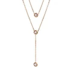 [Liebendo] 【316Lステンレス/金属アレルギー対応】2連Y字ネックレス レディース キュービックジルコニア ラリアット/チョーカー 3色 (ローズゴールド) [ローズゴールド]