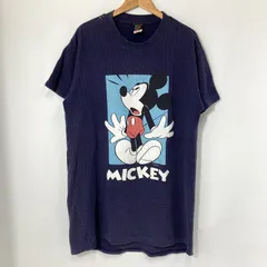 DISNE MICKEY ディズニー ミッキーマウス Tシャツ 半袖 カットソー プリント ロング丈 大きめサイズ 古着 アメカジ メンズ XLサイズ相当 ネイビー トップス A16214◆