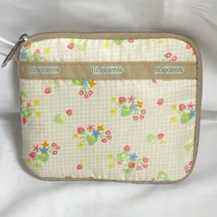 レスポートサック　ポケッタブルバッグ　折りたたみバッグ　ベージュ　苺　花柄 【色移り有】S