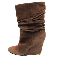 LOUIS VUITTON ルイヴィトン ブーツ スエード ウェッジソール アンクル ルーズ ロゴプレート ブラウン 茶色 レディース 【中古】