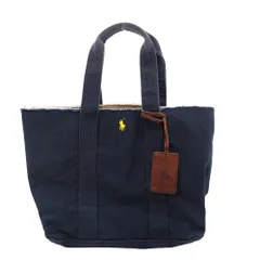 POLO RALPH LAUREN ポロラルフローレン ポニーロゴ刺? キャンバストートバッグ ネイビー メンズ レディース 【中古】