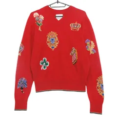 BARRIE バリー スコットランド製 カシミヤ ニット セーター Vネック 長袖 ラメ スリット 刺繍 トップス S 赤 レディース 【中古】