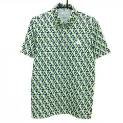 【超美品】アディダス 半袖ポロシャツ 白×ネイビー×ライトグリーン 総柄 胸ロゴ メンズ L ゴルフウェア adidas