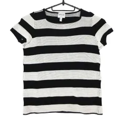 ARMANI COLLEZIONI ボーダー スクエアネック ニット トップス カットソー 半袖 40/S ブラック ホワイト レディース  【中古】