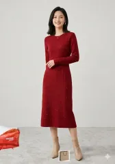 レッド Long ロング ニット ONE PIECE 55cm 46cm 通勤・通学・お出かけ用 伸縮性