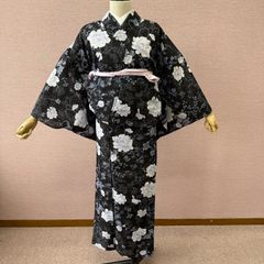 着物 洗える ブラック 黒 絞り 花 梅 単衣 裄69 手縫い 美品 - メルカリ