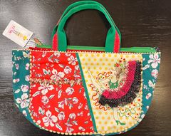 ロラライハリス♡YUWA水彩画アート生地♡刺繍の丸型絞りバッグ♡ ロラライハリス♡YUWA水彩画アート生地♡刺繍の丸型絞りバッグ