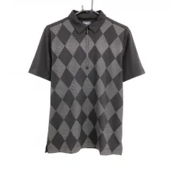 【超美品】バーバリーゴルフ 半袖ポロシャツ 黒×グレー 前面ダイヤ柄 ハーフジップ メンズ 3(L) ゴルフウェア BURBERRY GOLF