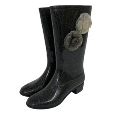 CHANEL カメリア レインブーツ ブラック 37 - メルカリ