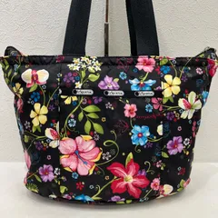 1312　LeSportsac　レスポートサック　 トートバッグ　トロピカルフローラル　 ハワイ限定　花柄　ブラック系　黒　 ナイロン　軽量　レディース