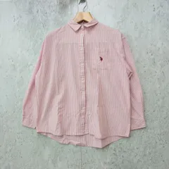 U.S. POLO ASSN. WEGO ユーエスポロアッスン ウィゴー ストライプ シャツ ロゴ 刺繍 オーバーサイズ メンズライク ピンク Fサイズ ◎_〇□