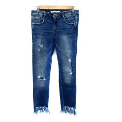 ザラ トラファルック ZARA Trafaluc デニムパンツ ジーンズ アンクル丈 ダメージ加工 カットオフ 38 M 紺 ネイビー /HO22
