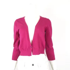 マックスマーラ ウィークエンドライン MAX MARA WEEKEND LINE カーディガン ニット ビジューボタン ショート丈 7分袖 L マゼンタ ピンク 国内正規品