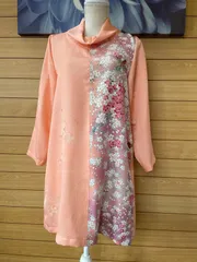 着物リメイク　小紋　色無地　ロールカラー　チュニック