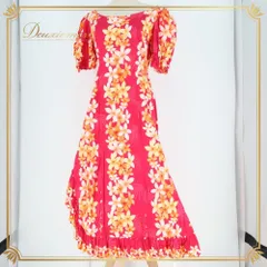 フラダンス 衣装 ワンピース ドレス フラ＆タヒチ ピンク系 Hula ＆ Tahiti ティアレ柄 フリル スリット かわいい 華やか 鮮やか 明るい 白 黄 橙 ダンス衣装 ハワイアンダンス レディース ハワイアン アロハ フラ ダンス レッスン 練習