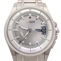 シチズン アテッサ エコドライブ電波 メンズ 腕時計 ディスク式デイデイト チタン シルバー文字盤 純正ベルト AS7100-59A【いおき質店】