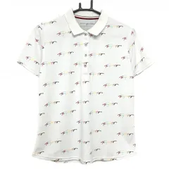 トミーヒルフィガー 半袖ポロシャツ 白×マルチカラー ロゴ総柄 レディース L ゴルフウェア Tommy Hilfiger Golf
