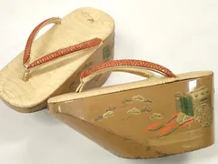 平和屋着物[]子供　女の子　ぽっくり下駄　畳表　御所車松文　金蒔絵　19.5cm　逸品　DABC1077zzz