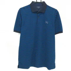 【超美品】バーバリーゴルフ 半袖ポロシャツ ブルー系×ダークネイビー系 ボーダー メンズ 3(L) ゴルフウェア BURBERRY GOLF