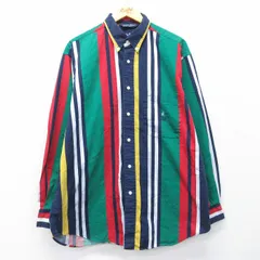 XL/古着 ノーティカ 長袖 ブランド シャツ メンズ 90年代 90s ワンポイントロゴ マルチカラー 大きいサイズ ロング丈 コットン ボタンダウン 濃紺他 ストライプ 26mar06