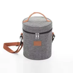 【新品】 UmiHome ファッション小サイズ丸型軽量ランチバッグ｜保冷・保温両用機能付き、ジッパー式ハンド & ショルダーバッグ｜通学・ピクニック・ハイキング・お花見に最適、収納しやすいスープジャー専用弁当袋（濃い灰色）