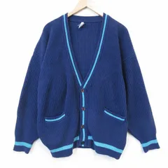 XL/古着 長袖 ニット カーディガン メンズ 90年代 90s 大きいサイズ コットン Vネック 紺 26mar06