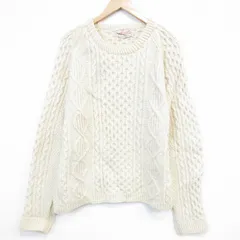 L/古着 長袖 アラン フィッシャーマン ケーブル セーター メンズ ウール クルーネック アイルランド製 薄ベージュ【spe】 26mar06