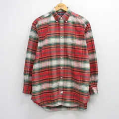 XL/古着 ラルフローレン 長袖 ブランド シャツ メンズ 90年代 90s ワンポイントロゴ 裾ロゴ The Big Oxford オックスフォード 大きいサイズ ロング丈 コットン ボタンダウン 赤他 チェック【spe】 26mar07