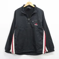M/古着 アディダス adidas 長袖 ハーフジップ ナイロン ジャケット メンズ 90年代 90s ワンポイントロゴ 黒他【spe】 26mar07