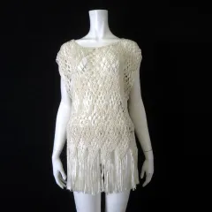 ポロ ラルフローレン POLO RALPH LAUREN トップス プルオーバー 透かし編み レース フリンジ フレンチスリーブ 半袖 L アイボリー 国内正規品 美品 