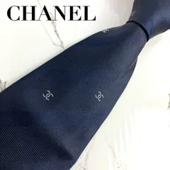 美品　CHANEL　シャネル　ネクタイ　ココマーク　ロゴ　ストライプ　ジャガード　ネイビー　光沢　肉厚　N1380
