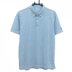 【超美品】タイトリスト 半袖ポロシャツ 白×ブルー 総柄 ボタンダウン 袖ロゴ メンズ L ゴルフウェア TITLEIST