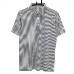 タイトリスト 半袖ポロシャツ 白×ネイビー ストライプ柄 袖ロゴ  メンズ M ゴルフウェア TITLEIST