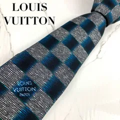 未使用に近い　LOUIS VUITTON　ルイヴィトン　ネクタイ　ダミエラッシュ　ロゴ　ネイビー系　グレー系　光沢　N1384