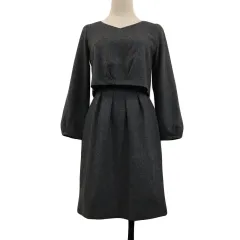 プロポーション ボディドレッシング PROPORTION BODY DRESSING ワンピース Iライン ミニ 無地 レース リボン タック 切替 レイヤード風 長袖 2 グレー 白 ホワイト