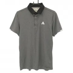 【美品】アディダス 半袖ポロシャツ 杢グレー×黒 ロゴ・袖口一部ラインシルバー  メンズ M ゴルフウェア adidas