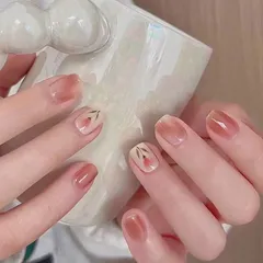Vちゅるん桃ネイル♡ナチュラルピンクブラウン グラデーション 韓国風 上品 大人可愛い ネイルチップ