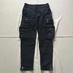 ～00s　vintage　旧タグ　ポロバイラルフローレン　ギミック　カーゴパンツ　軍パン　ウール混起毛生地　複数フラップポケット　裾ジップアップ・スナップボタン　牛革　カウレザー使用　ロゴ刻印　28/30　ダークグレー　gimmick cargo pants