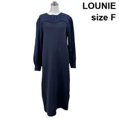 ◇ ルーニィ LOUNIE ワンピース ロング丈 長袖 ニット シャツ 異素材ドッキング ネイビー F M～L 9号～11号 レディース S6D016