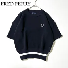 3408y美品 フレッドペリー 半袖サマーニット 鹿の子　ライン　濃紺 サイズ10