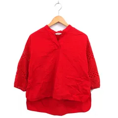 スタディオクリップ Studio Clip レース スキッパーカラー ブラウス ワイド バックロング コットン 綿 無地 長袖 M 赤 レッド /NT28