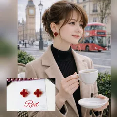 人気ꕤ︎︎ 四葉 クローバー ピアス イヤリング レッド