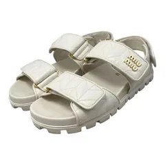 ☆ミュウミュウ サンダル スポーティ マテラッセレザー 5X135E 36 1/2サイズ メタルロゴ ホワイト ゴールド金具 miumiu