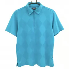 【超美品】バーバリーゴルフ 半袖ポロシャツ ライトブルー 前面ダイヤ柄 ハーフジップ メンズ 3(L) ゴルフウェア BURBERRY GOLF