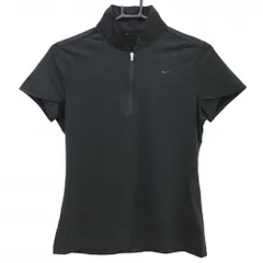 【超美品】ナイキゴルフ 半袖ハイネックシャツ 黒 ロゴプリント ハーフジップ DRI-FIT レディース M ゴルフウェア NIKE